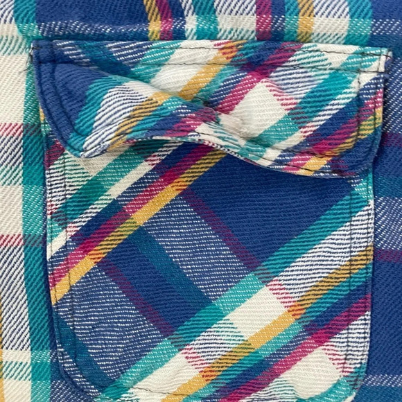 Vintage Mighty Mac Flannel Shirt XL Blue Purple Plaid Worn Distressed - Picture 7 of 7